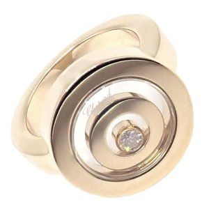 Authentic! Chopard 18k Yellow Gold Diamond Double Circle Happy Spirit Ring